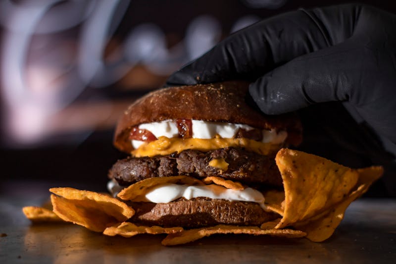 Grilled salmon fillet with roasted vegetables and lemon